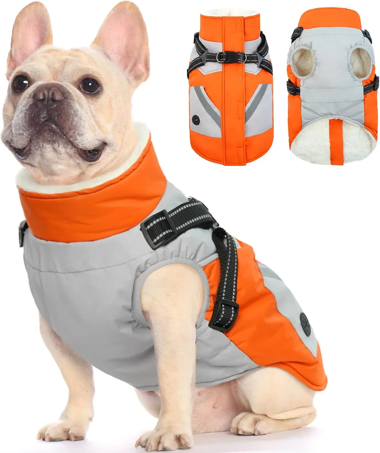 FUAMEY Dog Jacket - Waterproof Winter Coat with Zipper - Reflective Vest for Extra Small Dogs - Orange XS