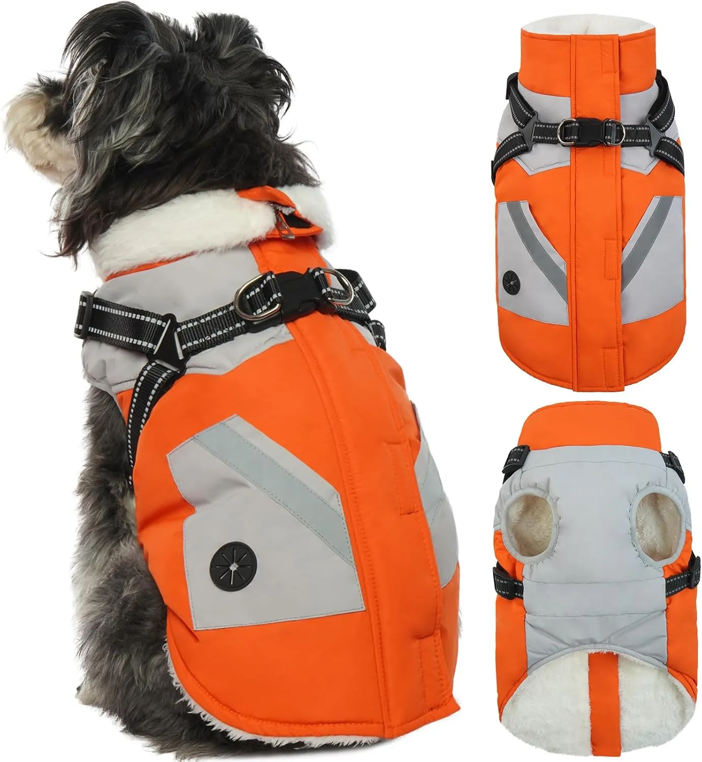 FUAMEY Dog Jacket - Waterproof Winter Coat with Zipper - Reflective Vest for Extra Small Dogs - Orange XS