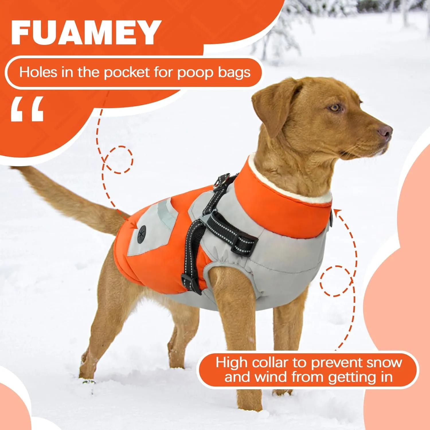FUAMEY Dog Jacket - Waterproof Winter Coat with Zipper - Reflective Vest for Extra Small Dogs - Orange XS