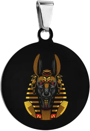 Gold Anubis Head Pet ID Tag Stainless Steel Dog Tags Cat Tags Personalized Collar Tags Pet Accessories Circular