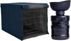 Gorilla Grip Dog Crate Cover, Navy Blue 36 Inch and Dog Water Bottle, 12 oz Black, 2 Item Bundle