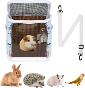Guinea Pig Carrier Bag with Water BottleTravel Portable Small Animal Carrier Sling Pouch, Clear Window Carrier Backpack for Hamster Bunny Gerbil Hedgehog Sugar Glider Lizard Bird.(Blue)