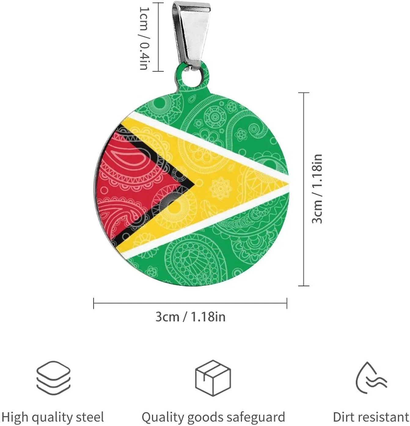 Guyana Paisley Flag Pet ID Tags Personalized Stainless Steel Dog and Cat Tags Cute Collar Tag Circular