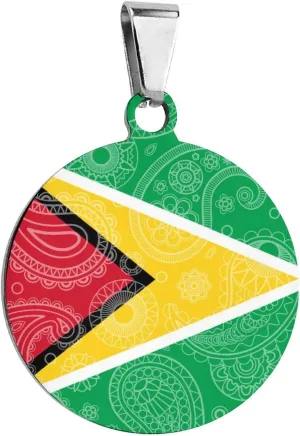 Guyana Paisley Flag Pet ID Tags Personalized Stainless Steel Dog and Cat Tags Cute Collar Tag Circular