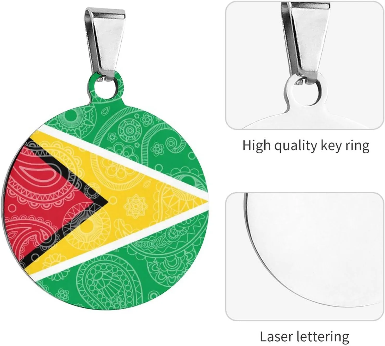 Guyana Paisley Flag Pet ID Tags Personalized Stainless Steel Dog and Cat Tags Cute Collar Tag Circular