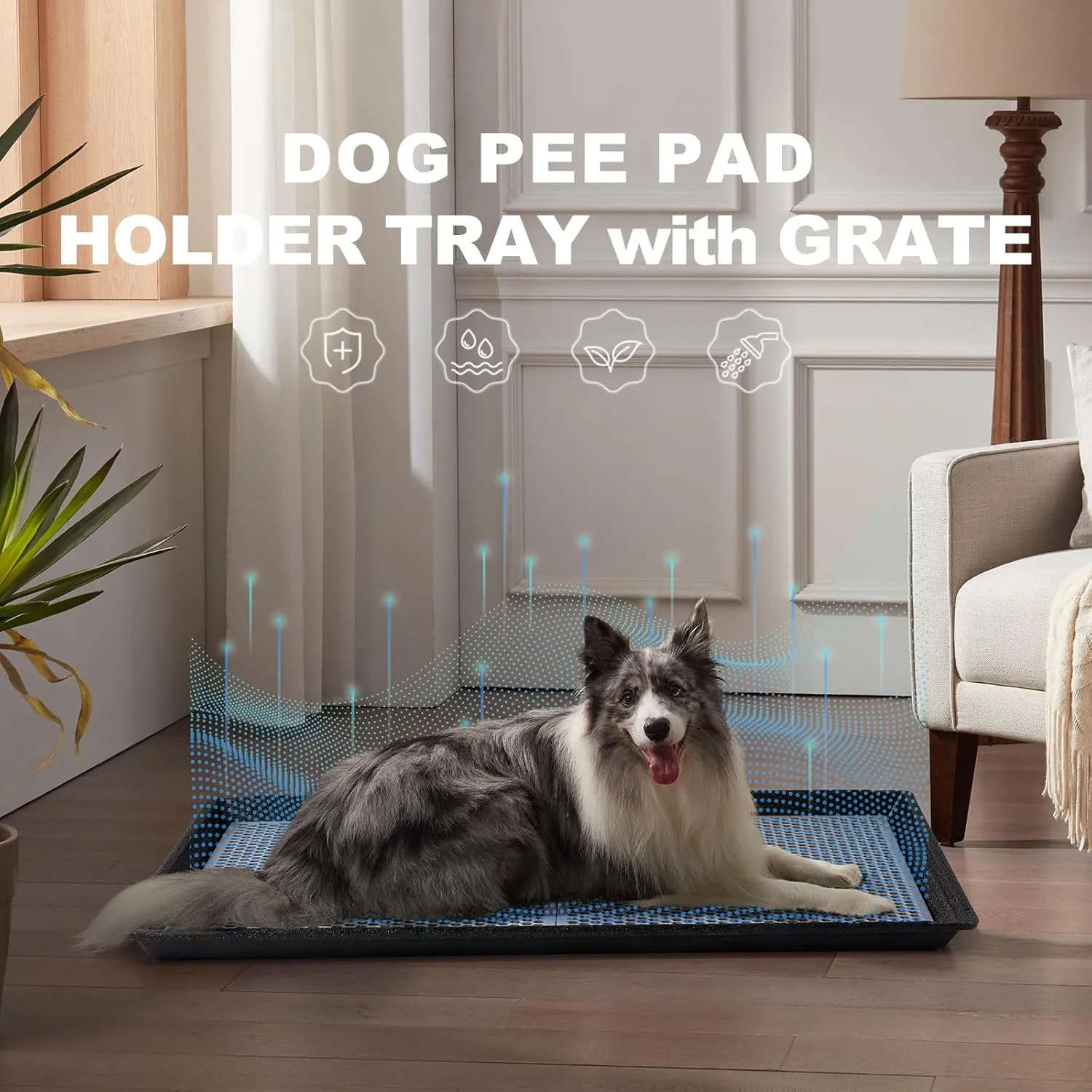 HQ4us Dog Pee Pad Holder Tray with Grate 3423, Large Dog Litter Box Toilet, Puppy Pee Pad Holder, Less Mess, Dog Potty Indoor Outdoor for Balcony