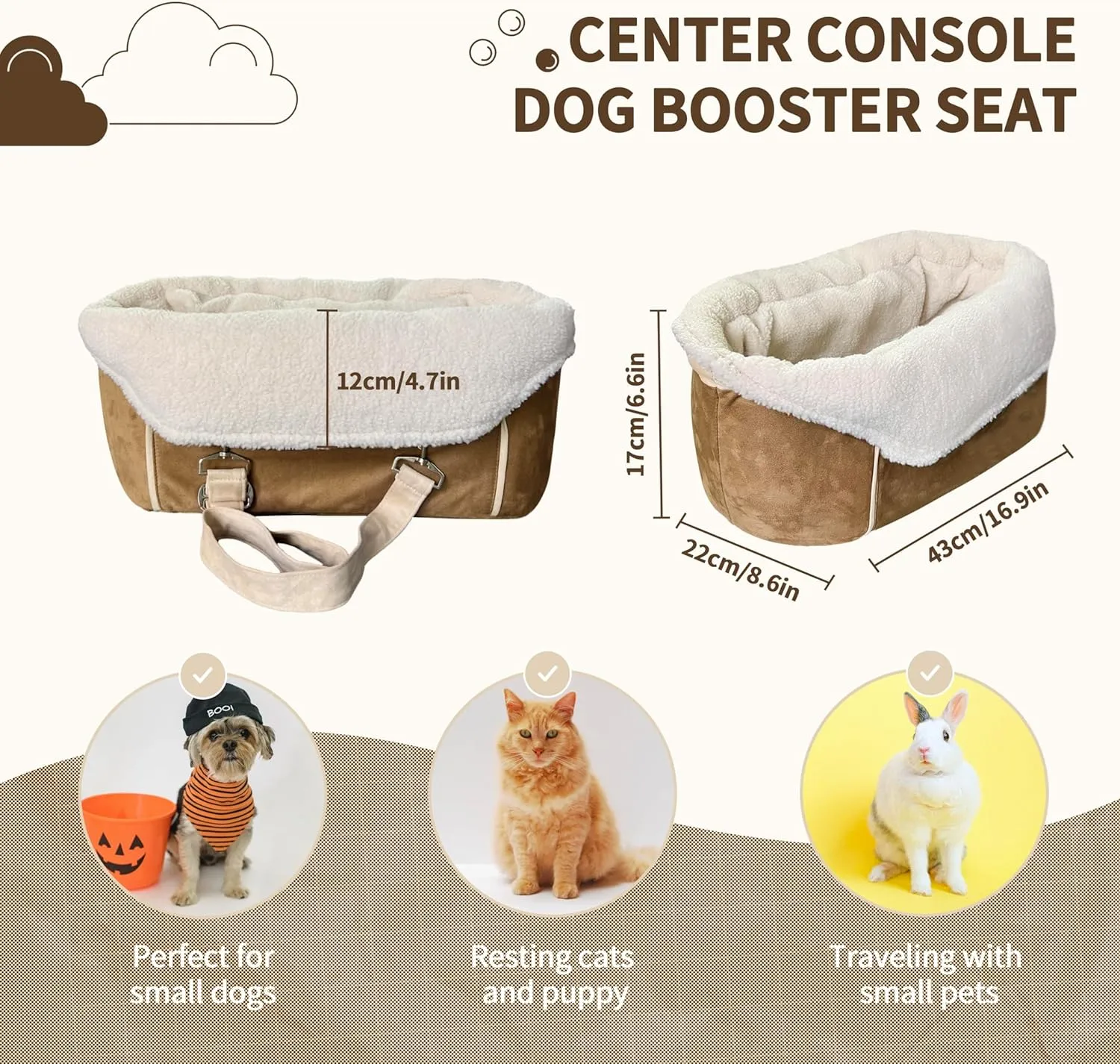 Johnear Puppy Dog Booster Seat for Small Dogs up to 28 lbs - 3 in 1 Portable Pet Handbag Sofa - Car Travel & Winter Warm Carrier with Safety Belt