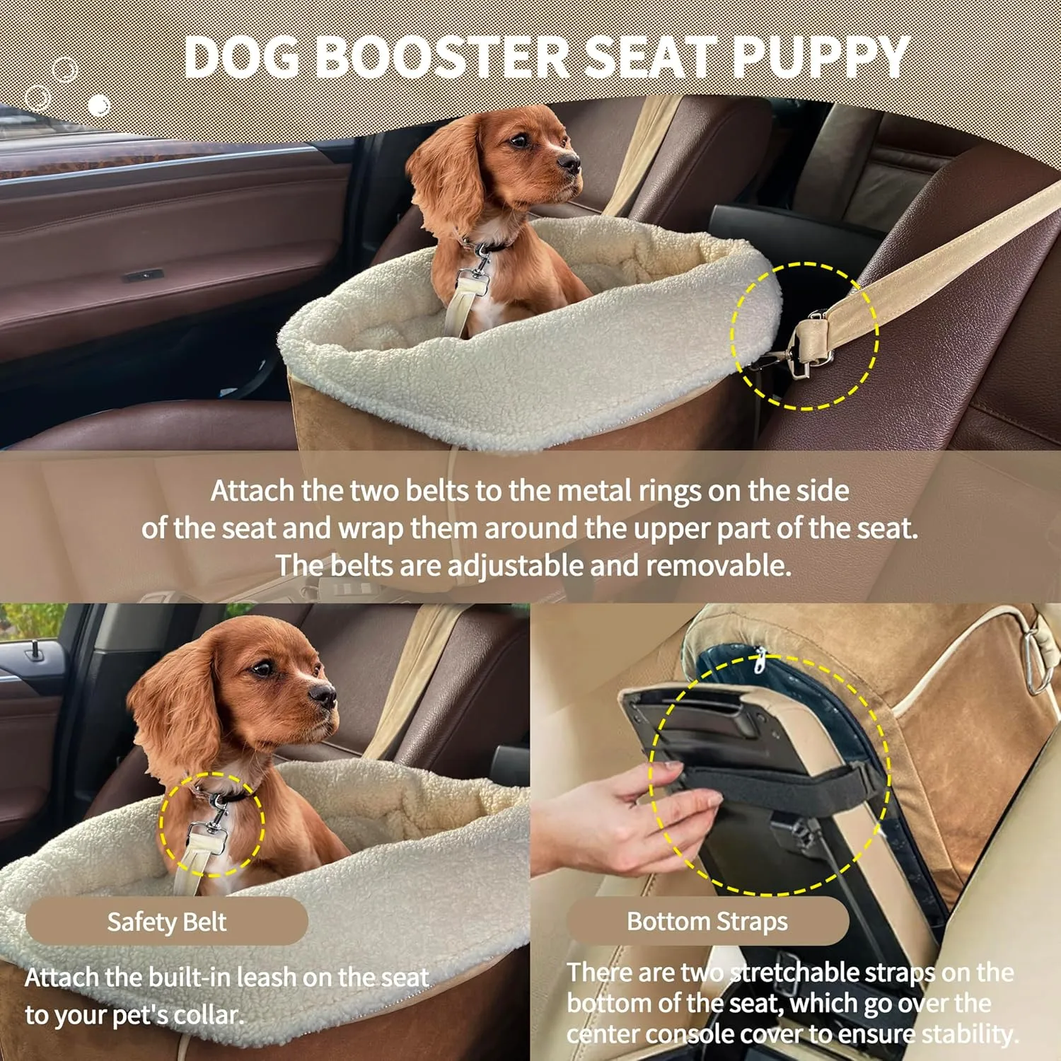 Johnear Puppy Dog Booster Seat for Small Dogs up to 28 lbs - 3 in 1 Portable Pet Handbag Sofa - Car Travel & Winter Warm Carrier with Safety Belt