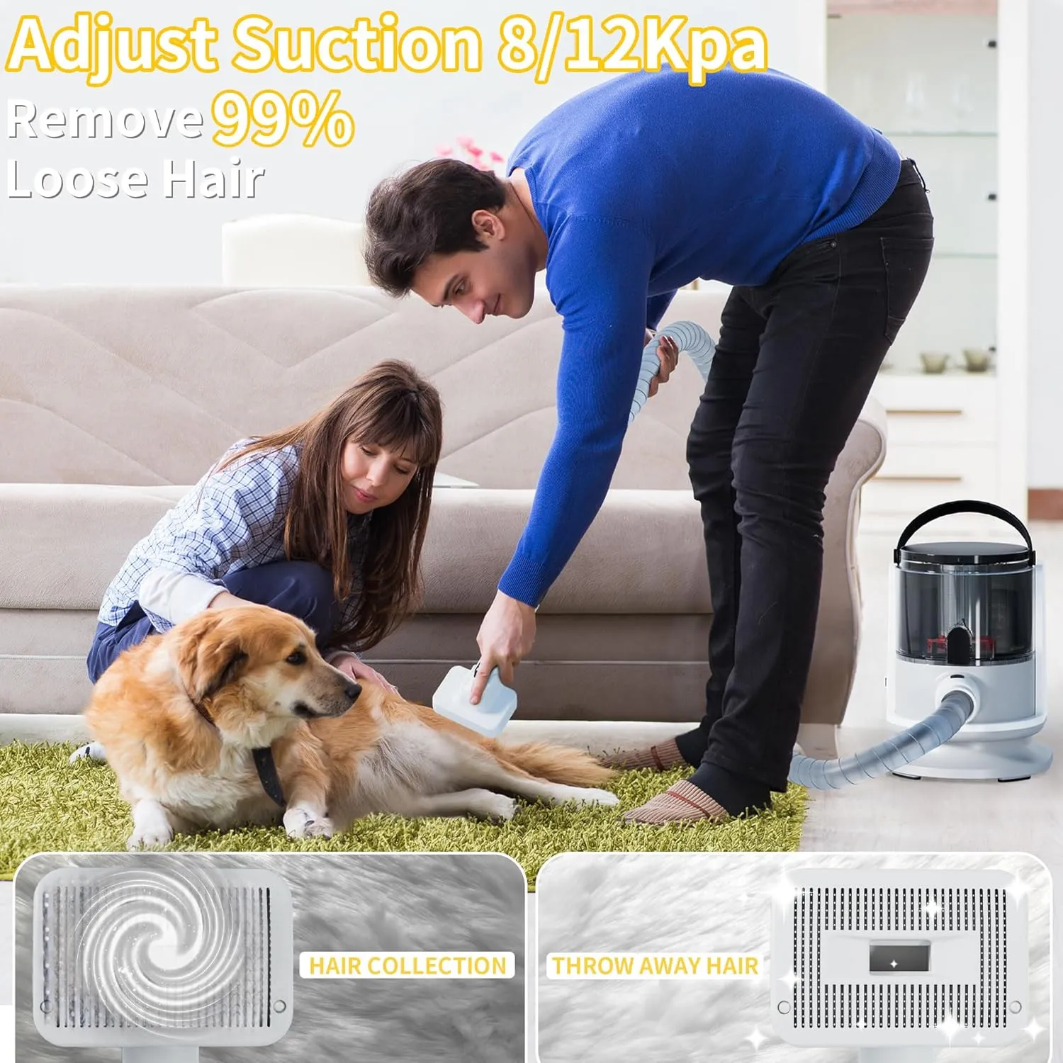LANCHEZ Dog Grooming Kit & Vacuum, 12Kpa Suction, 2 Suction Modes, 1.5L Capacity, 5-in-1 Pet Groomer for Shedding Pet Hair, Home Cleaning