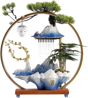 Large Indoor Water Fountain with Mist, 20" Tall Zen Indoor Waterfall Fountain with Round LED Light, Mist Maker and Incense Holder, Zen Meditation Decoration for Home Office