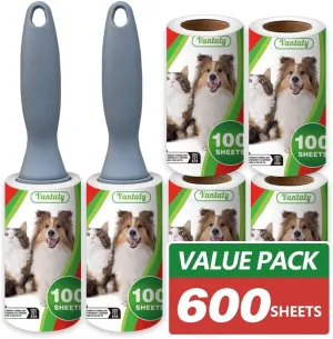 Lint Rollers for Pet Hair Extra Sticky, 600 Sheets Mega Value Set Lint Roller with 2 Upgraded Handles, 6 Rollers Portable Pet Lint Remover for Clothes, Furniture, Carpet, Dog & Cat Hair Removal