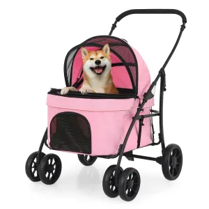 Magshion Pet Stroller for Medium Dogs & Cats up to 45lbs, 4 Wheels Foldable Dog Travel Cart w/Detachable Carrier, Sun Cover, Breathable Mesh, Storage Pocket, Pink