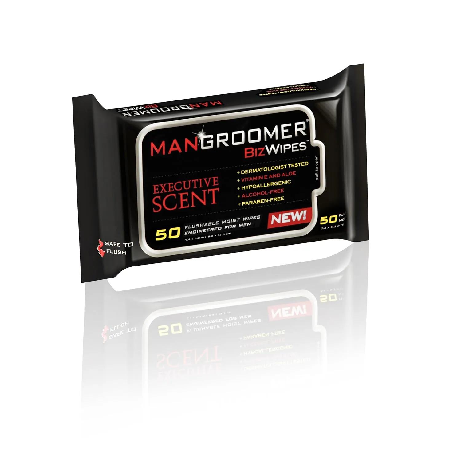 MANGROOMER Biz Wipes Flushable Moist Personal Wipes Engineered for Men, Executive Scent, 50 Wipes (Pack of 6), 300 Count