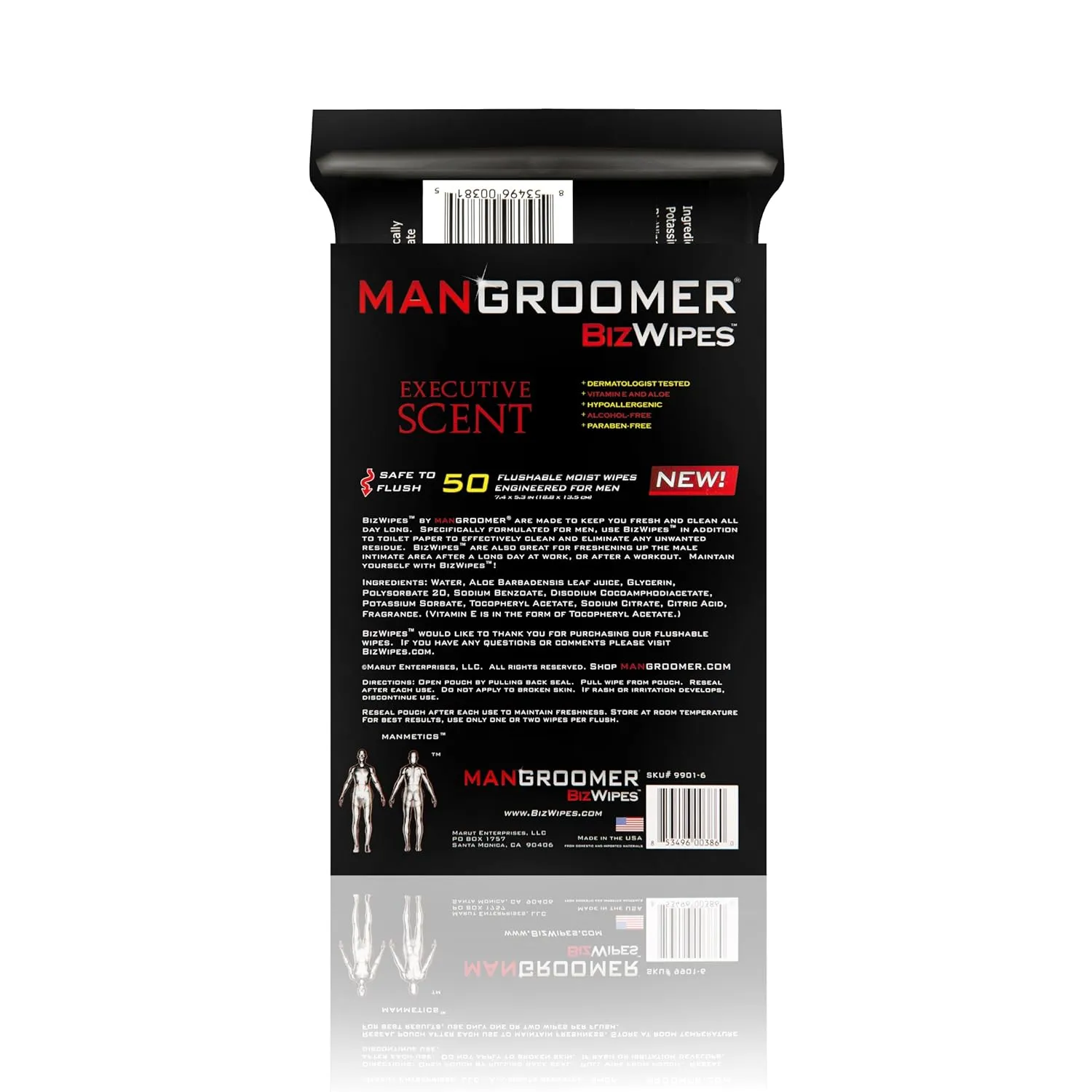 MANGROOMER Biz Wipes Flushable Moist Personal Wipes Engineered for Men, Executive Scent, 50 Wipes (Pack of 6), 300 Count
