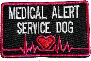 Medical Alert Service Dog Patch, Red Heart Beat Embroidered Patches for Dog Vests/Harnesses Emblem Fastener Hook & Loop Patch