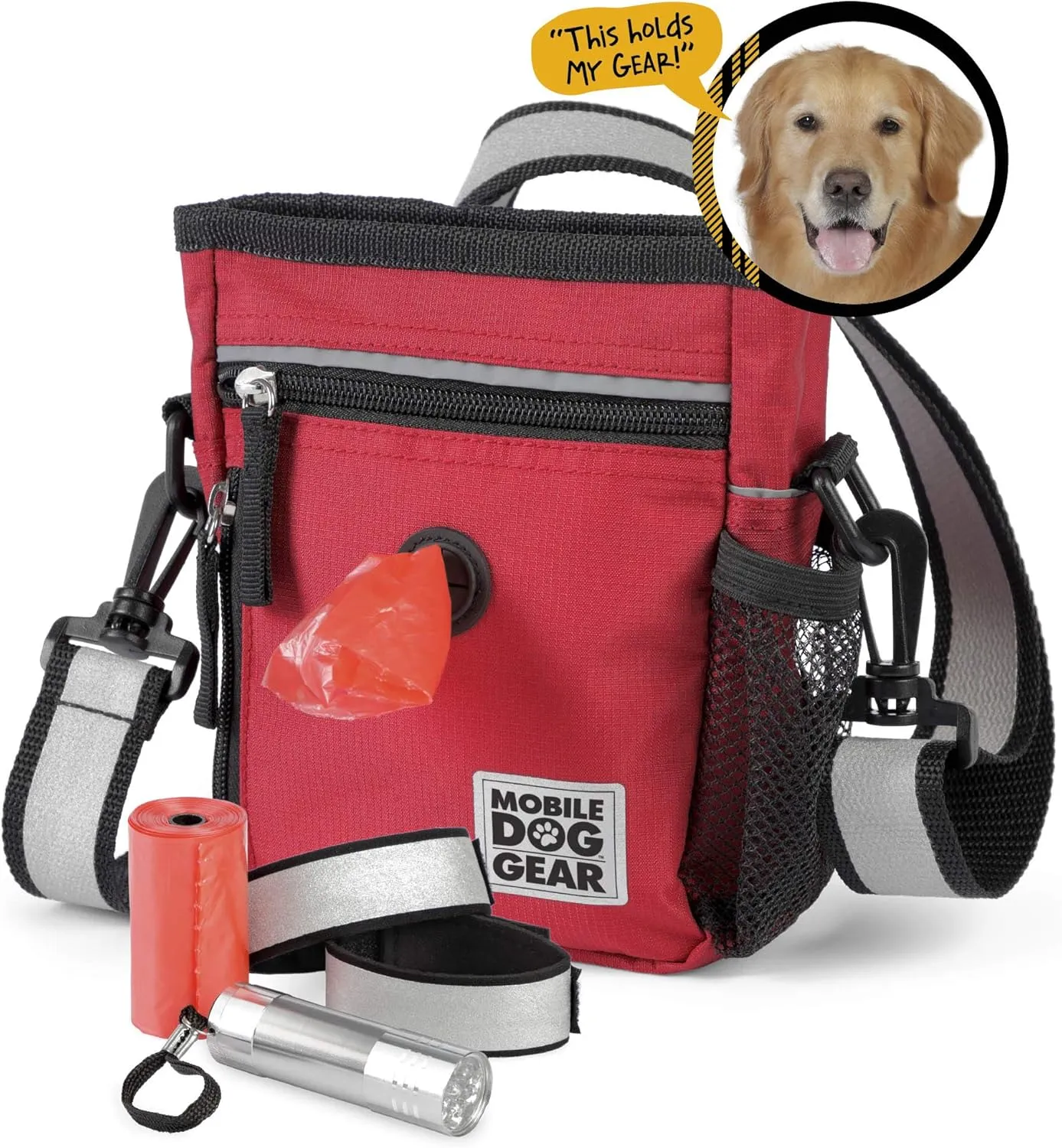 Mobile Dog Gear, Small Dog Walking Bag, Day or Night Reflective, 6 x 7 Inches