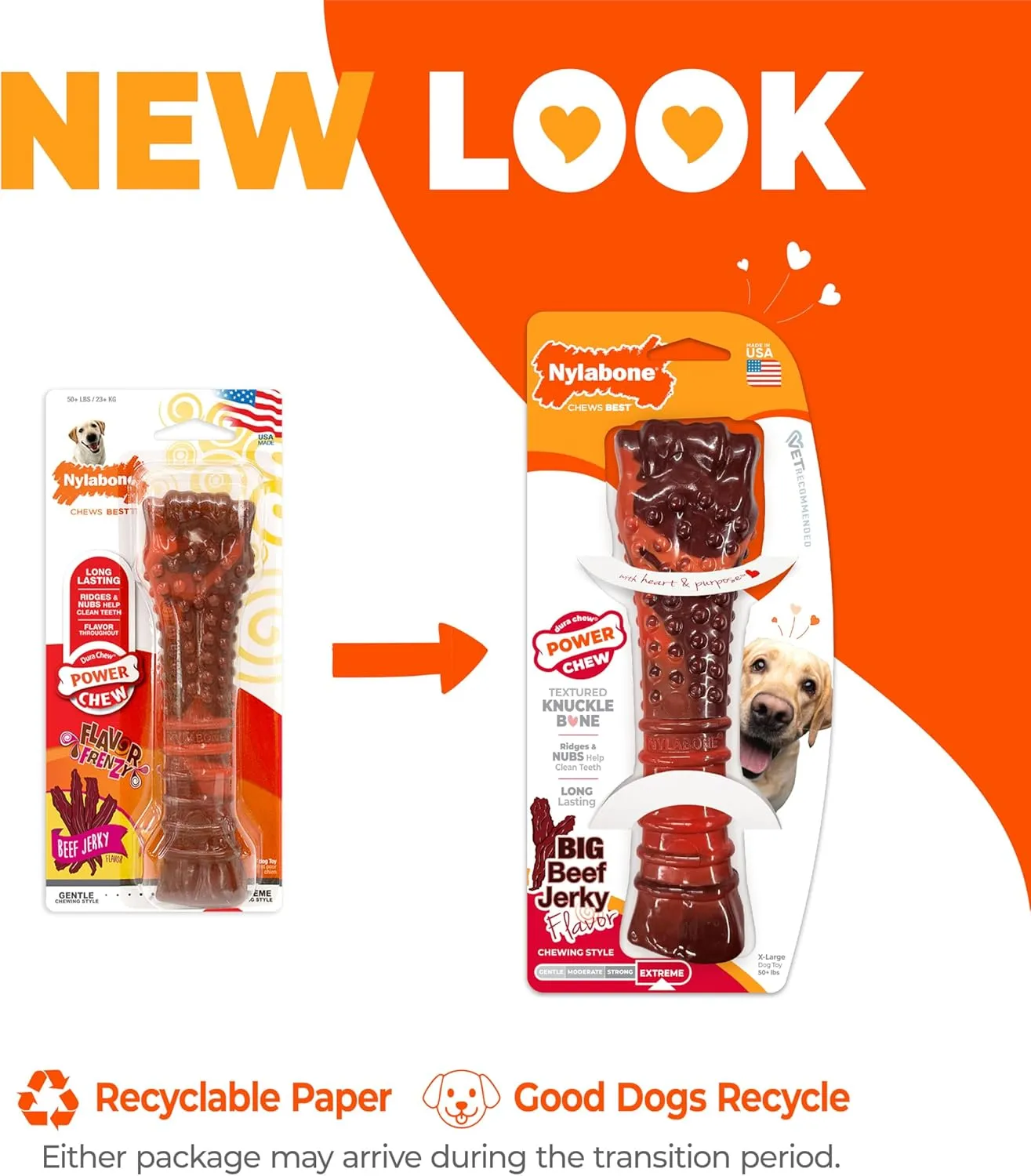 Nylabone Textured Bone Power Chew Toy for Dogs, Durable & Tough Dog Toys for Aggressive Chewers, Beef Jerky Flavor, X-Large Dogs - Over 50 Ibs, 1 Count