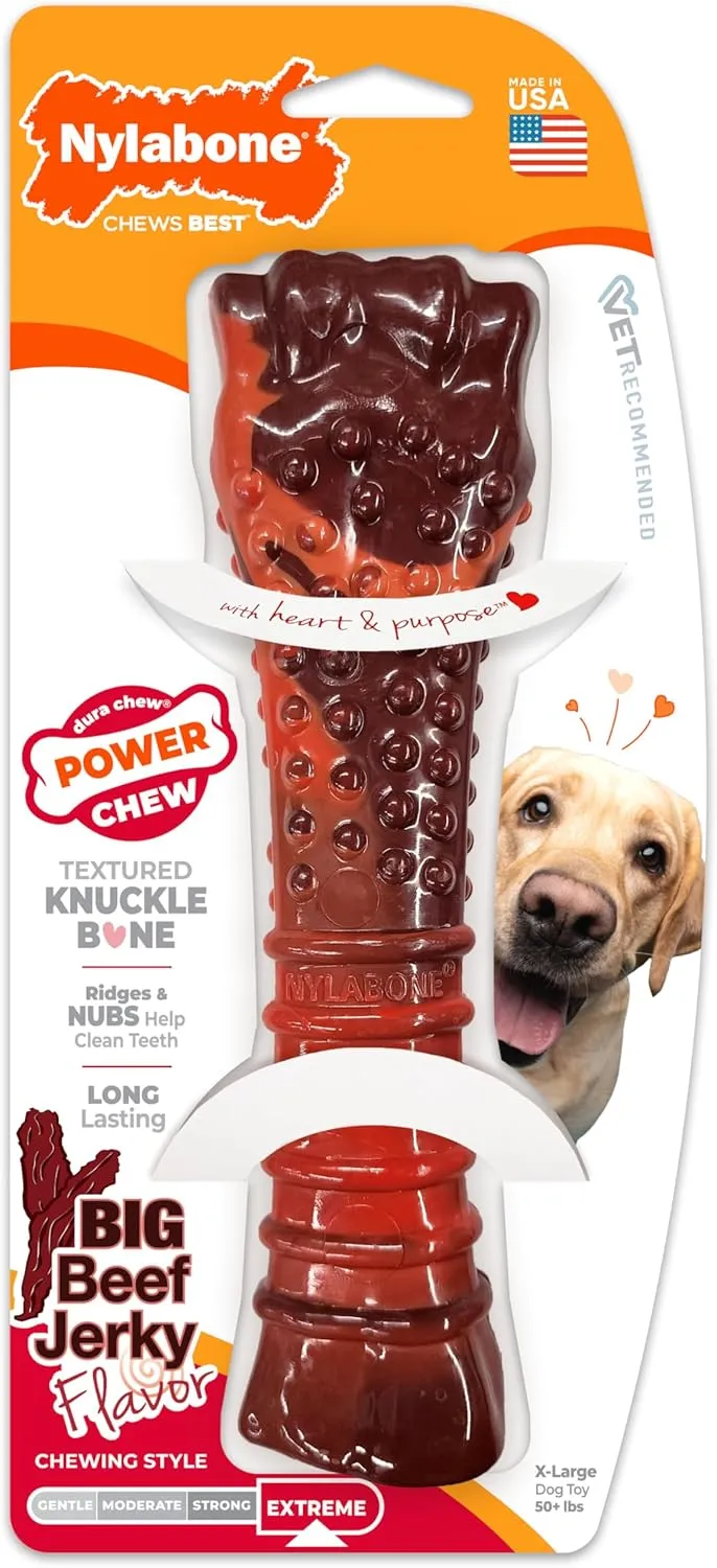 Nylabone Textured Bone Power Chew Toy for Dogs, Durable & Tough Dog Toys for Aggressive Chewers, Beef Jerky Flavor, X-Large Dogs - Over 50 Ibs, 1 Count