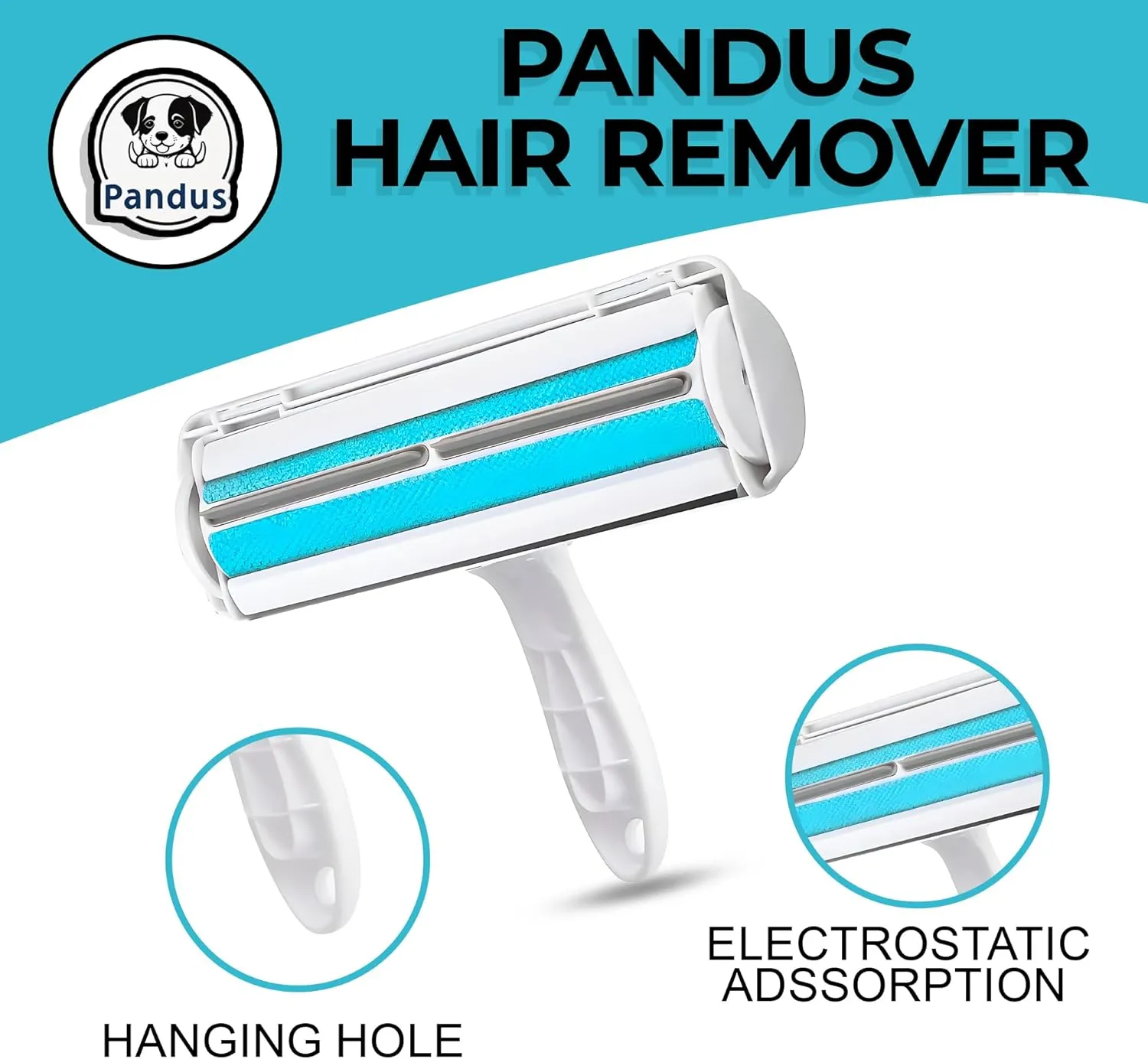 PANDUS Pet Hair Remover & Reusable Lint Roller for Cat and Dog Hair Remover, Couch, Carpet, Clothing (Blue)