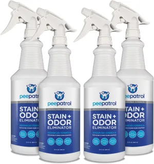 peepatrol Pet Stain   Odor Eliminator - 32 oz Spray Bottle (4 Pack) - Professional Strength Advanced Formula Tackles Biological Messes on Fabric, Carpet, and More