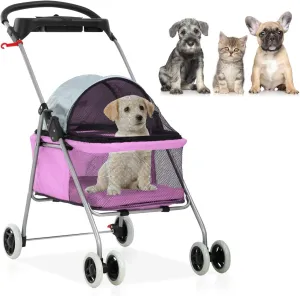Pet Stroller - MeetPerfect Luxury Pet Roadster for Dogs and Cats Waterproof Dog Cart Dog Stroller Cat Stroller Pet Jogger - Easy to Walk Folding Carrier Carriage with Storage Basket (Pink)