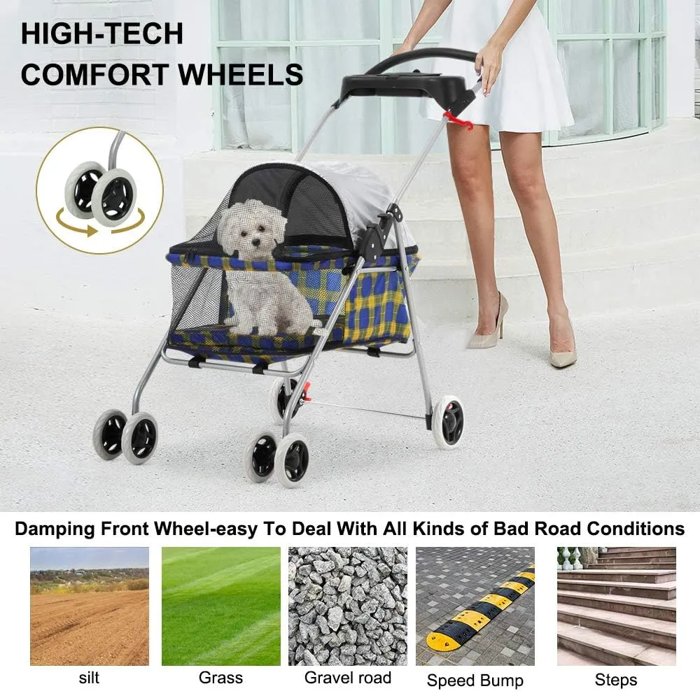 Pet Stroller - MeetPerfect Luxury Pet Roadster for Dogs and Cats Waterproof Dog Cart Dog Stroller Cat Stroller Pet Jogger - Easy to Walk Folding Carrier Carriage with Storage Basket, Yellow