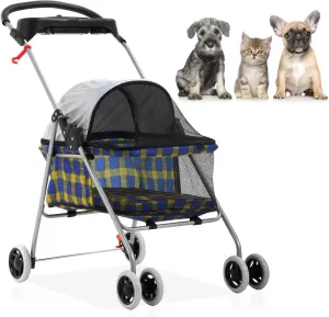 Pet Stroller - MeetPerfect Luxury Pet Roadster for Dogs and Cats Waterproof Dog Cart Dog Stroller Cat Stroller Pet Jogger - Easy to Walk Folding Carrier Carriage with Storage Basket, Yellow