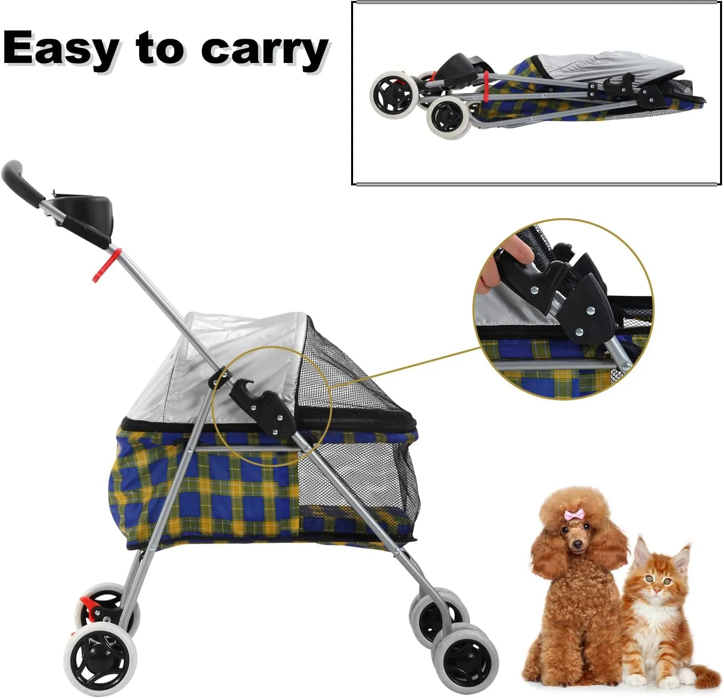 Pet Stroller - MeetPerfect Luxury Pet Roadster for Dogs and Cats Waterproof Dog Cart Dog Stroller Cat Stroller Pet Jogger - Easy to Walk Folding Carrier Carriage with Storage Basket, Yellow