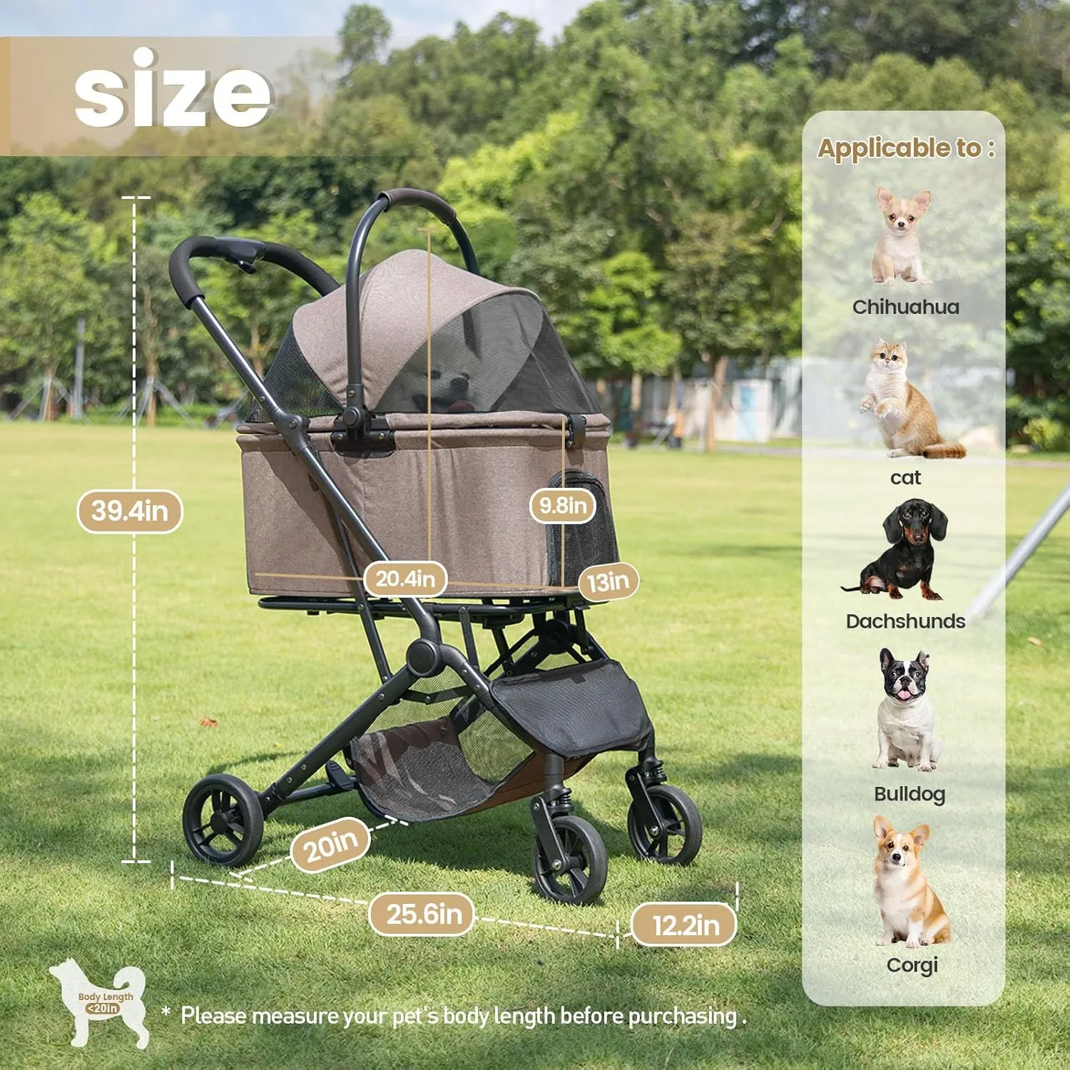 Pet Strollers, Foldable Dog Strollers, Dogs Carts with Storage Basket, 360 Front Wheel Rear Wheel with Brake, Lightweight Travel Stroller for Small Medium Dogs&Cats Outoor (Coffee)