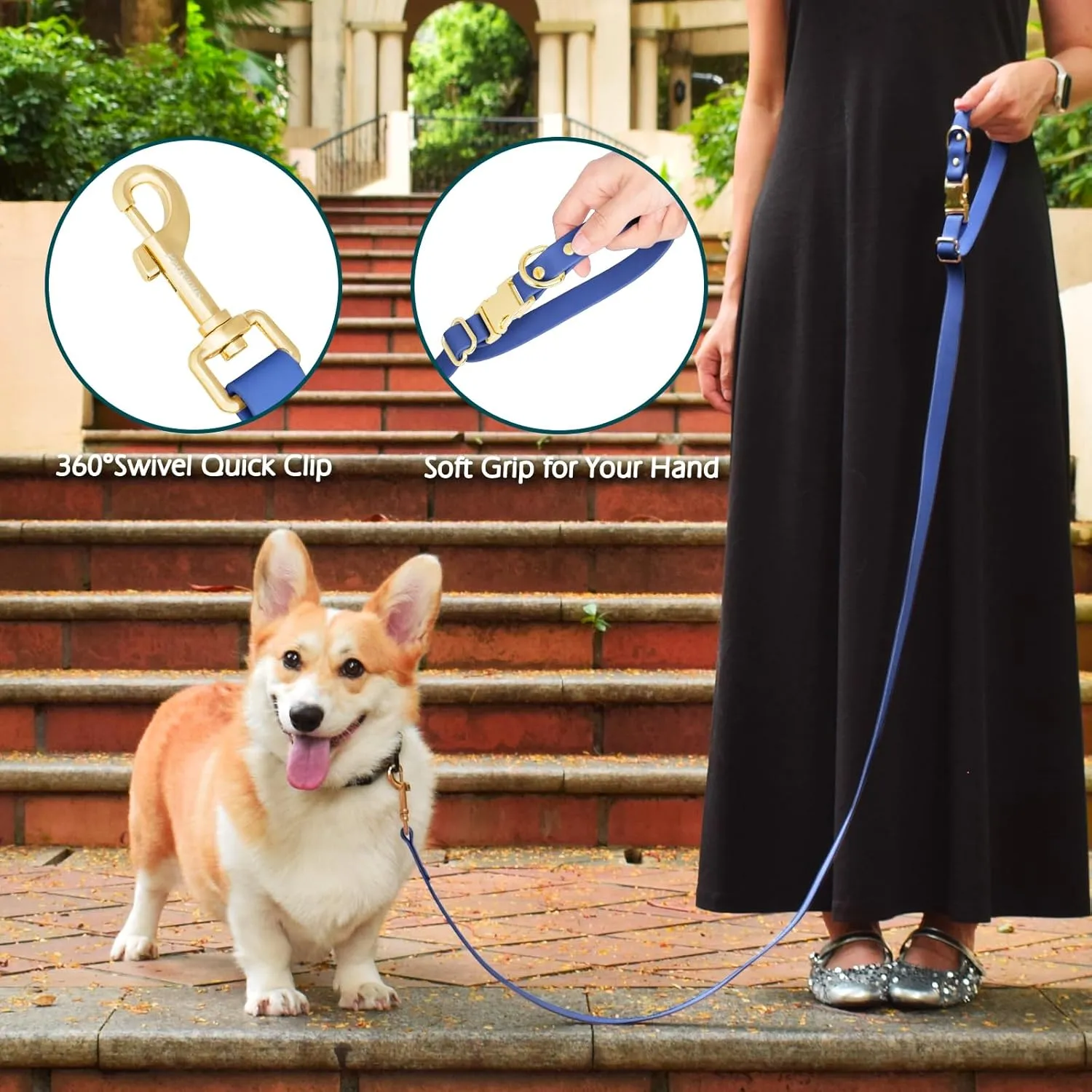 PetBonus Waterproof Dog Leash, 5 FT Odor Proof Walking Training Lead for Small Medium Dog, Adjustable Handle with Side Release Buckle (S, Blue)