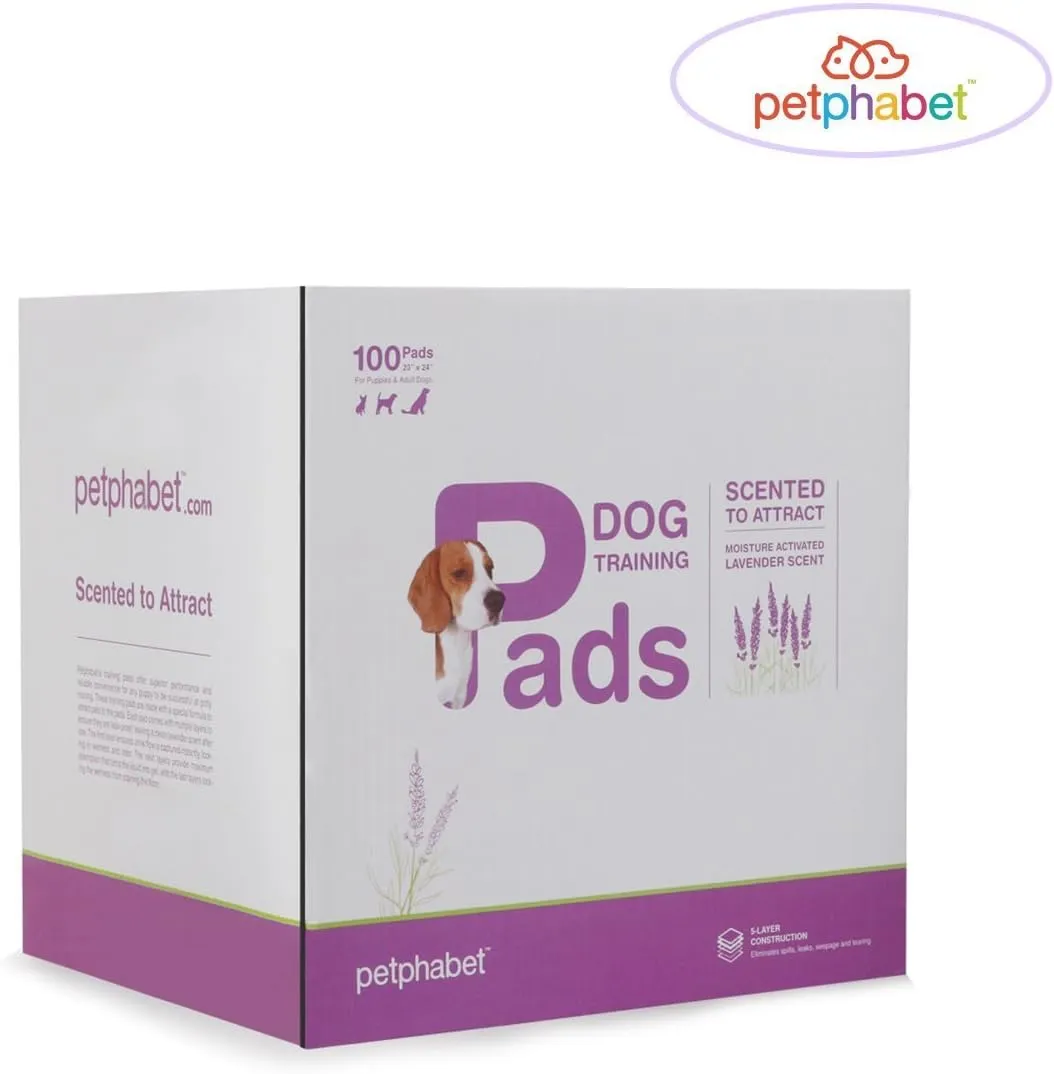 Petphabet 100 Pack Dog Pee Pads 23 by 24 Inches,Lavender Scented Dog Training Pads with Attractant