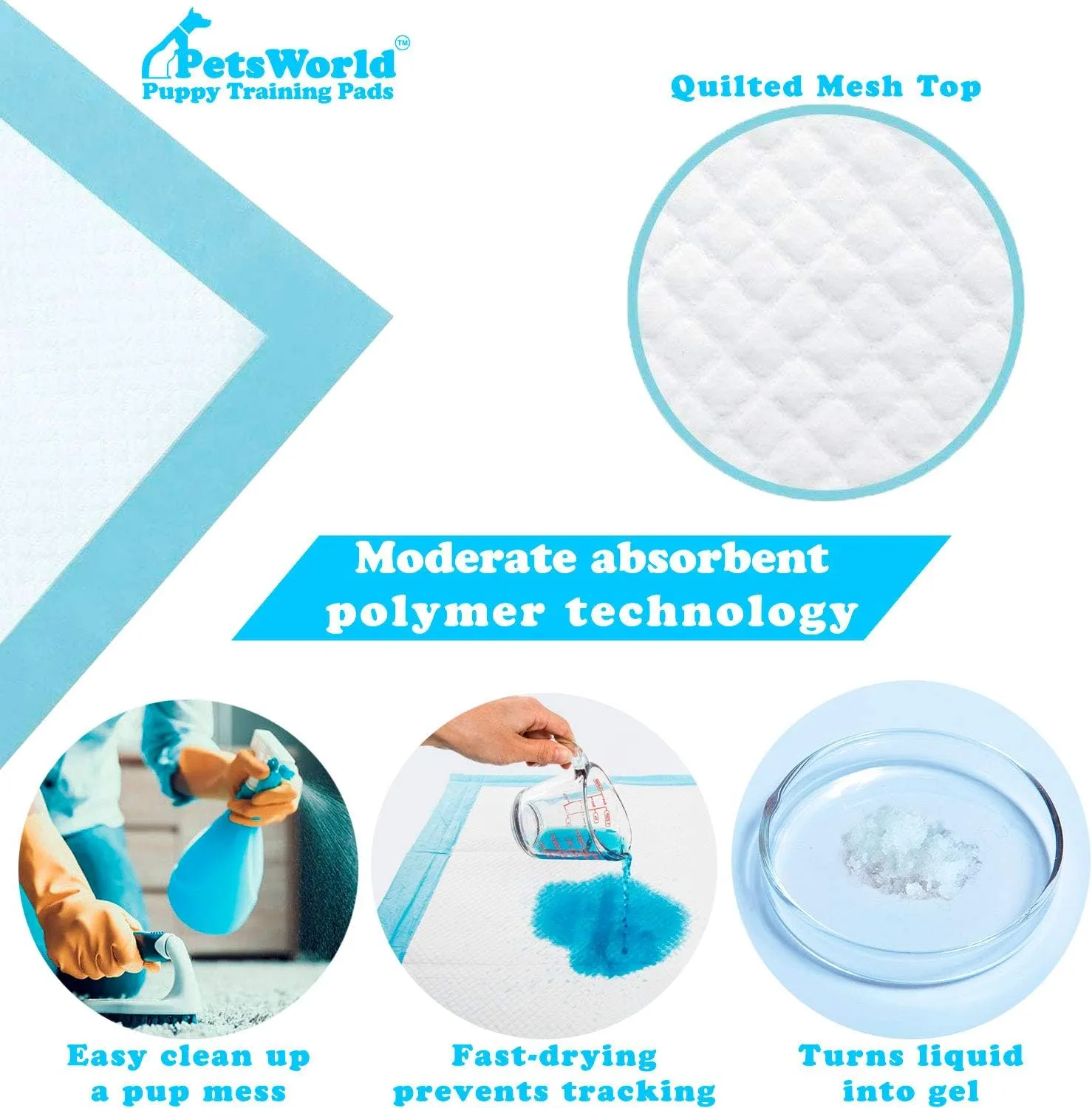 PETSWORLD Puppy Pads, 23x36 Inch, 200 Count - Puppy Pee Pads for Dogs, Tear Resistant, Economy Value, Super-Absorbent Polymer Gel Core, Perfect for Puppies, Smaller Dogs