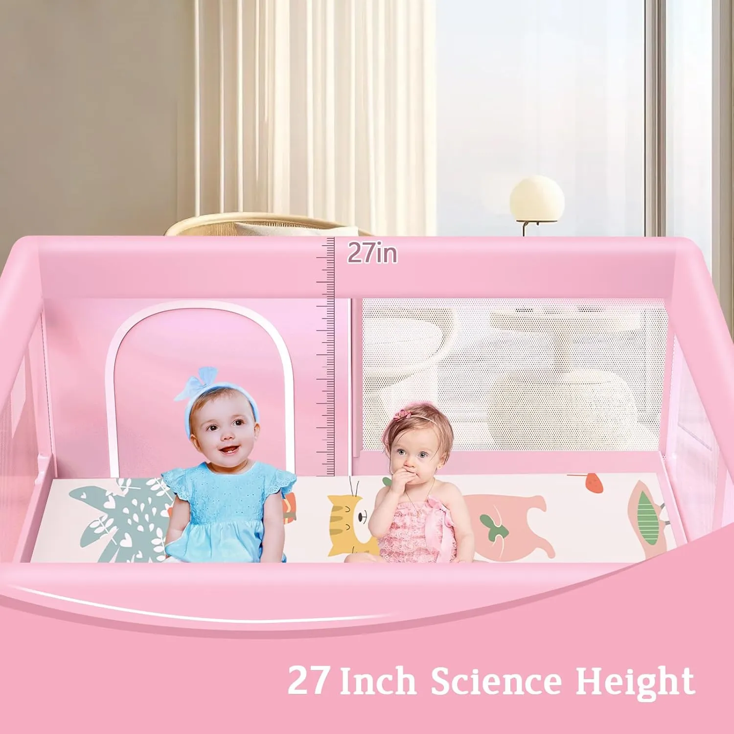 Pink Baby Playpen with Mat, 50x50 Inch Playpen with Mat Waterproof for Babies and Toddlers Play Pen for Girls Pink Playards Safety Gate Fence Active Center Indoor