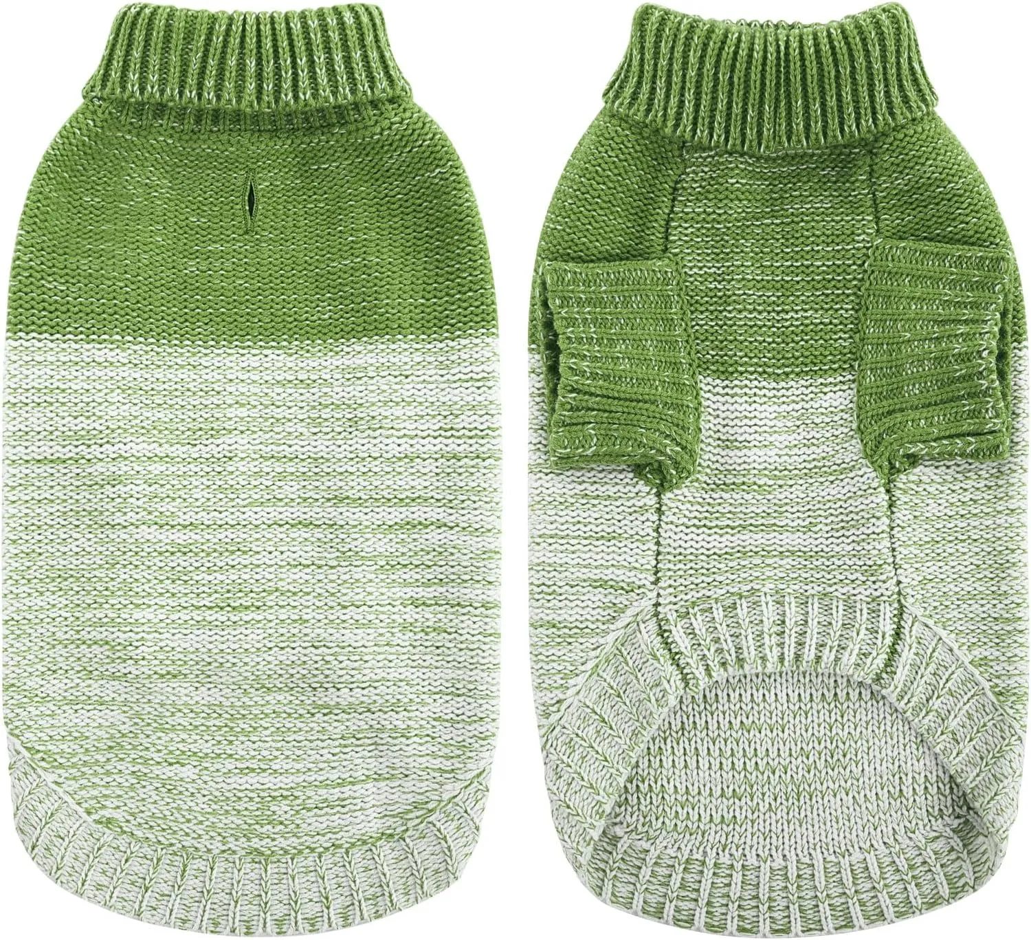 Queenmore Knitted Pullover Dog Sweater, Turtleneck Pet Cat Sweater, Cold Weather Puppy Clothes Stitching Knitwear with Leash Hole for Small Medium DogsGreen,S