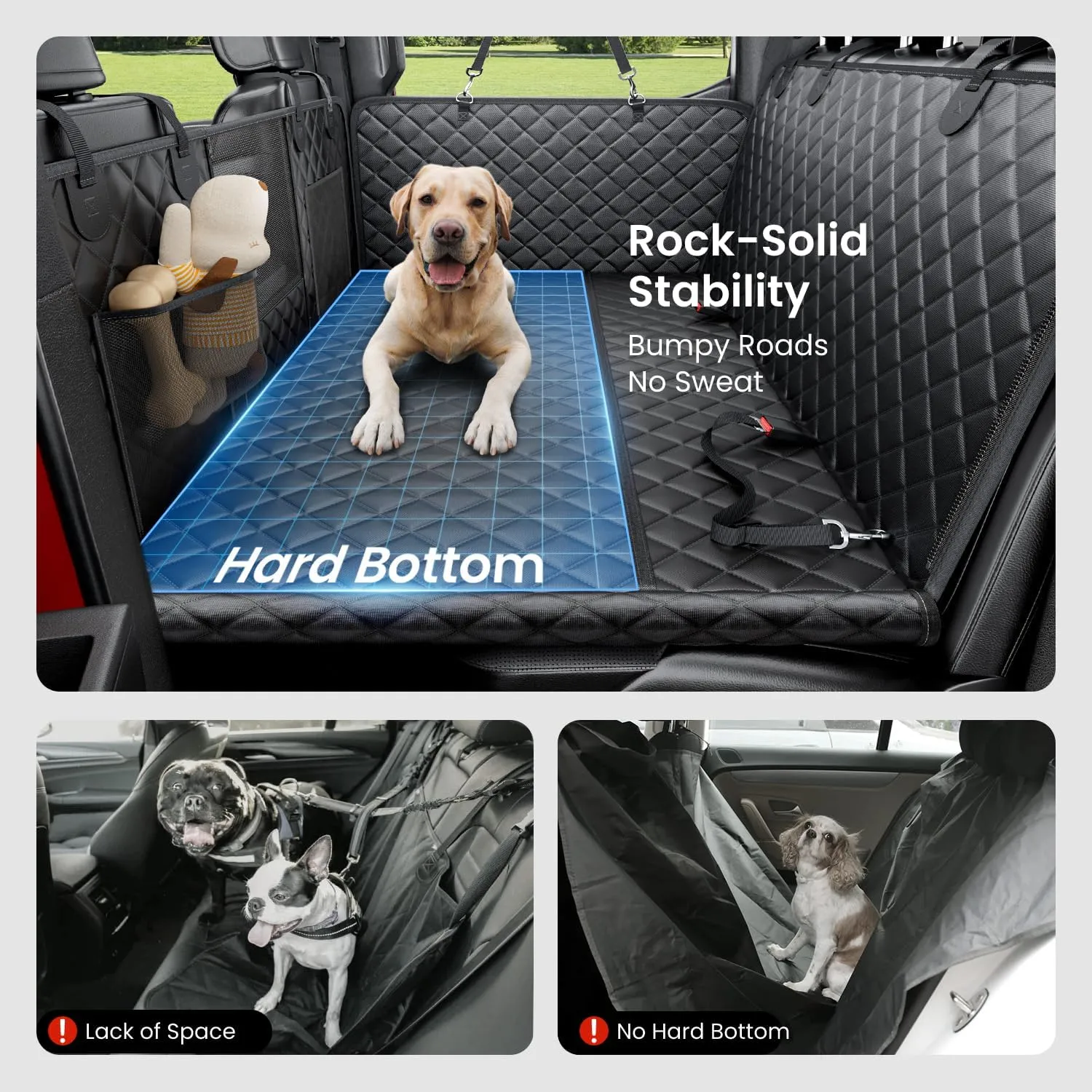 REEVAA Dog Truck Seat Cover for Back Seat, Hard Bottom Dog Hammock for Car, Pet Bed Extender for 2-4 Large Dogs, Waterproof Seat Protector, Universal XL Size Fits for Crew Cab Truck/SUV, Black