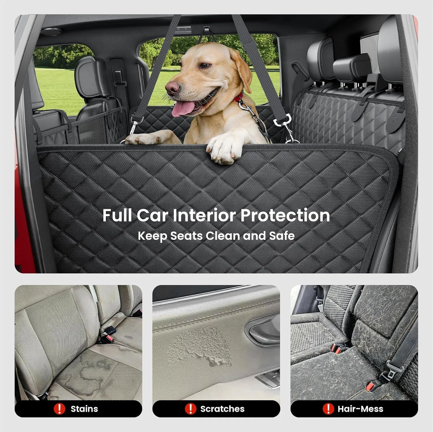 REEVAA Dog Truck Seat Cover for Back Seat, Hard Bottom Dog Hammock for Car, Pet Bed Extender for 2-4 Large Dogs, Waterproof Seat Protector, Universal XL Size Fits for Crew Cab Truck/SUV, Black