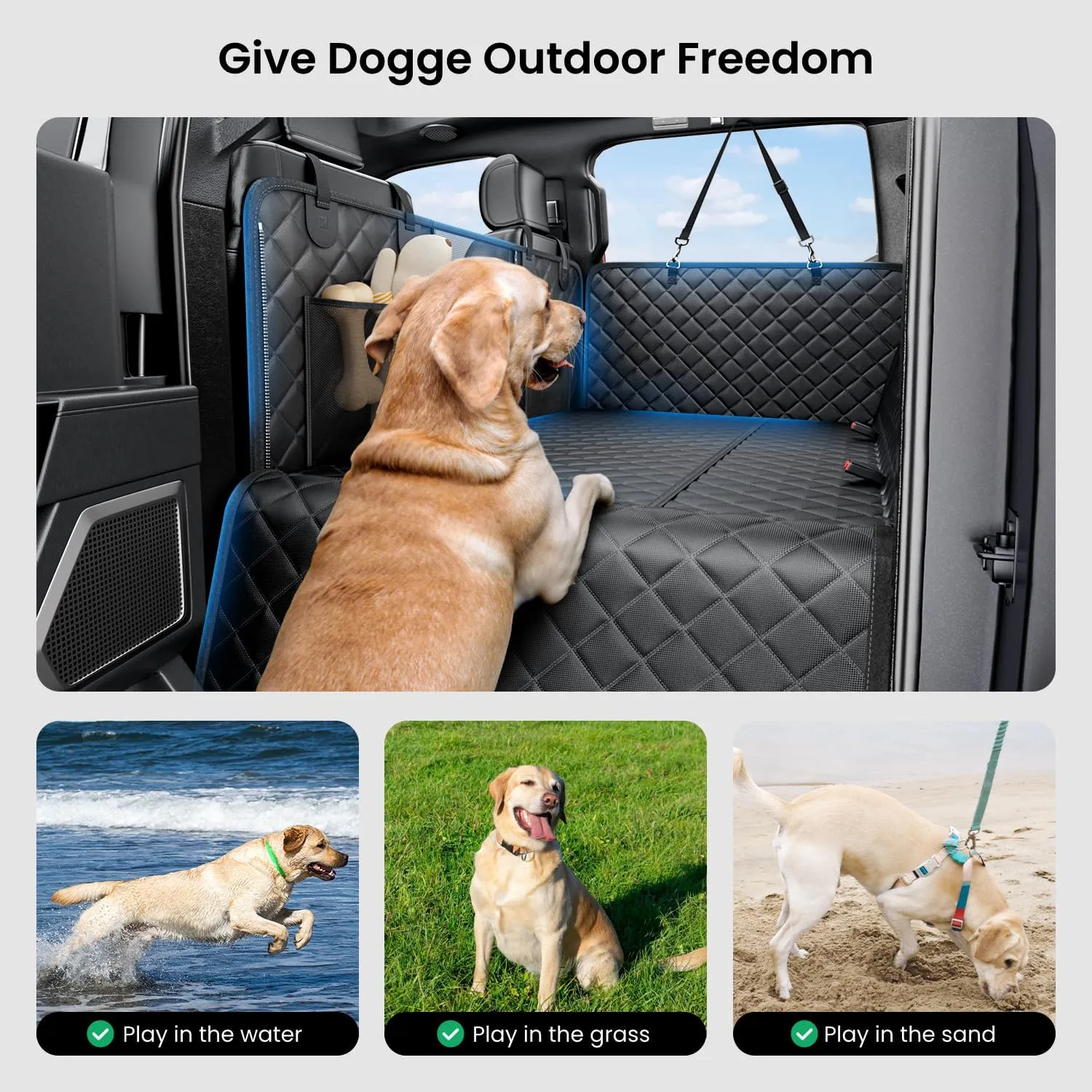 REEVAA Dog Truck Seat Cover for Back Seat, Hard Bottom Dog Hammock for Car, Pet Bed Extender for 2-4 Large Dogs, Waterproof Seat Protector, Universal XL Size Fits for Crew Cab Truck/SUV, Black
