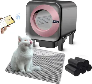Smart Self-Cleaning Cat Litter Box with AI Health Monitoring & Odor Control APP Control Automatic for Large Cats, Multi-Cat Household, WiFi, Includes Waste Tracker & Safety Sensors (Black)