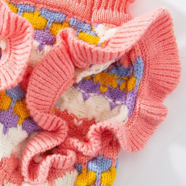 Sweet Knitted Flower Ruffled Sleeves Dog Cat Sweater