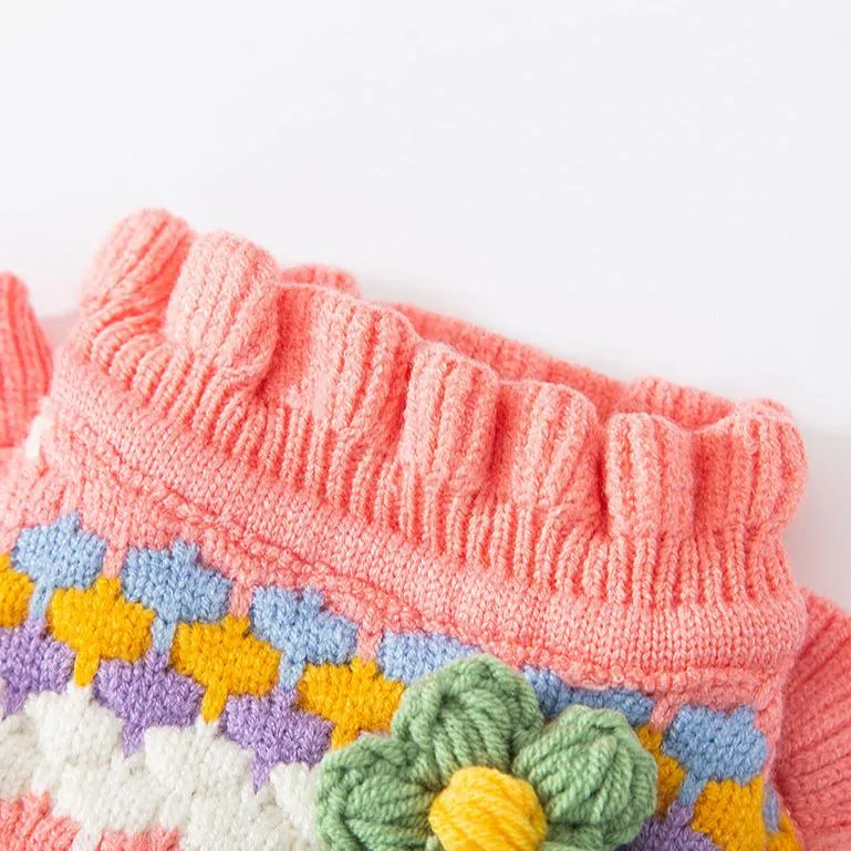 Sweet Knitted Flower Ruffled Sleeves Dog Cat Sweater