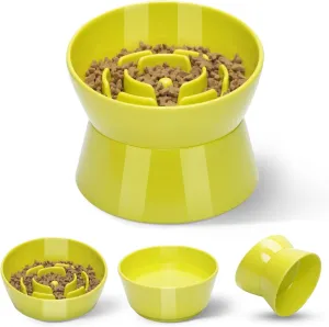 Tilted Raised Slow Feeder Bowl for Cats and Small & Medium Dogs, Raised Design Improves Posture, Spiral Inner Shape Prevents Fast Eating, Dishwasher Safe, 10 oz (Green, M-Dogs)