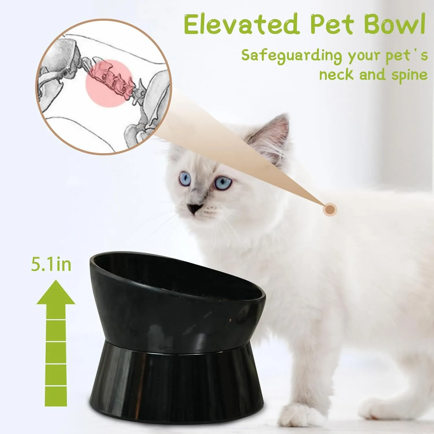 Tilted Raised Slow Feeder Bowl for Cats and Small & Medium Dogs, Raised Design Improves Posture, Spiral Inner Shape Prevents Fast Eating, Dishwasher Safe, 10 oz (Green, M-Dogs)