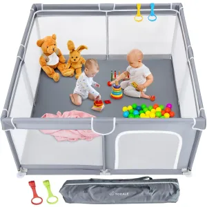 Todale 5050 Baby Playpen - Safe Infant & Toddler Gate for Crib - Portable Floor Yard with Anti-Slip Base and Breathable Mesh in Gray - Playpen for Babies and Toddlers, Gray