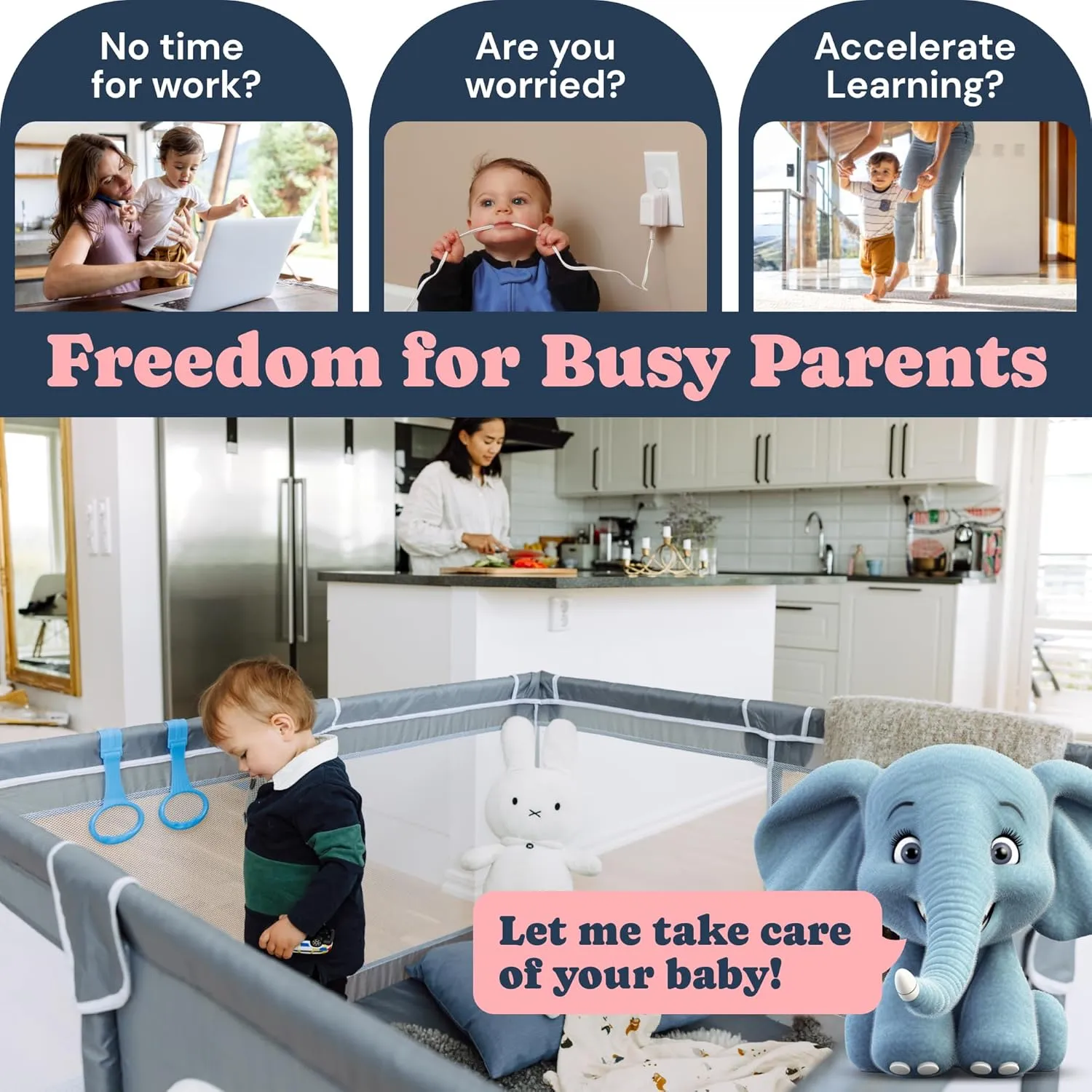 Todale 5050 Baby Playpen - Safe Infant & Toddler Gate for Crib - Portable Floor Yard with Anti-Slip Base and Breathable Mesh in Gray - Playpen for Babies and Toddlers, Gray