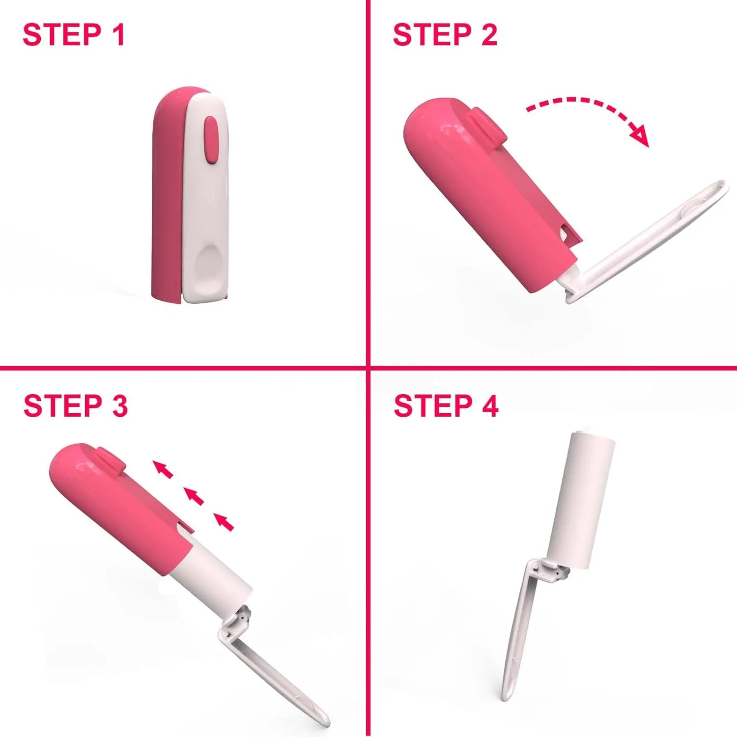 Travel Lint Roller for Pet Hair Extra Sticky, Portable Mini Lint Remover for Clothes, Small Size Lint Roller in Purse, Retractable & Foldable Dust Roll Pocket(120 Sheets Refill, Rose Pink)
