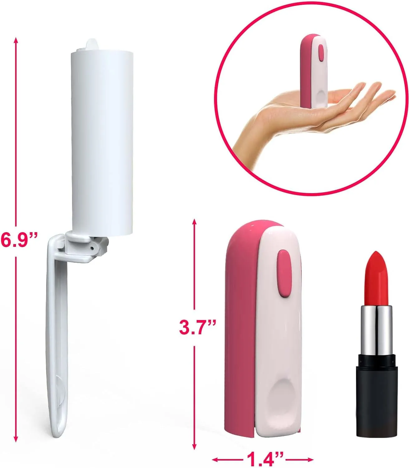 Travel Lint Roller for Pet Hair Extra Sticky, Portable Mini Lint Remover for Clothes, Small Size Lint Roller in Purse, Retractable & Foldable Dust Roll Pocket(120 Sheets Refill, Rose Pink)