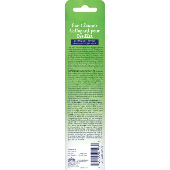 Tropiclean Dual Action Pet Ear Cleaner, Solution Soothes Itching & Infection, Vet Recommended 4oz