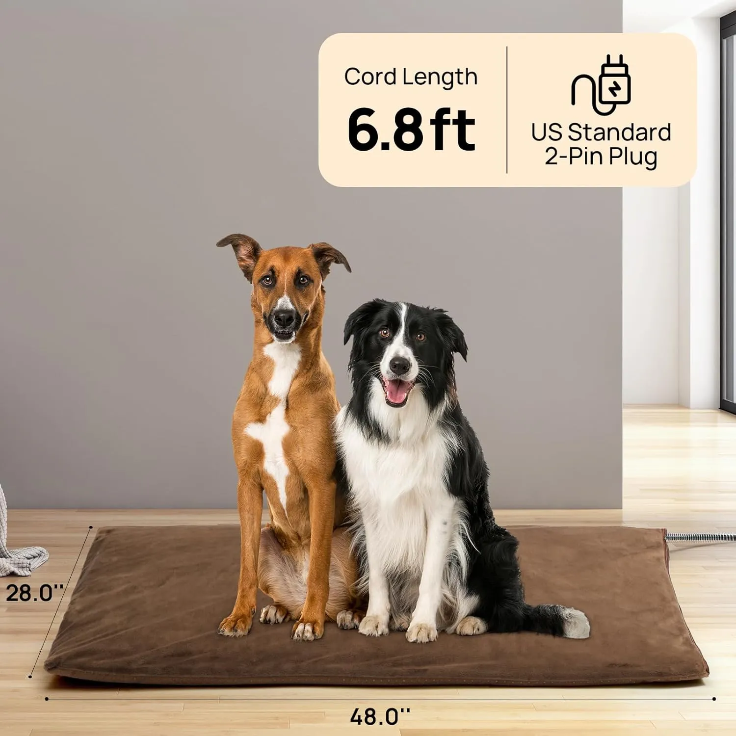 TURBRO 48x28 Extra Large Pet Heating Pad, Electric Heated Dog Bed for Large Breeds, Air Valve Design, Anti-Bite Cord, Ultra-Soft and Anti-Slip Cover, Outdoor and Indoor Use, UL Test Passed, Brown