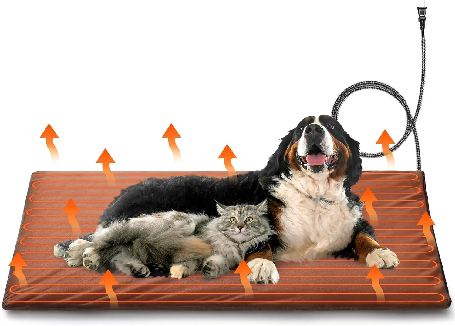 TURBRO 48x28 Extra Large Pet Heating Pad, Electric Heated Dog Bed for Large Breeds, Air Valve Design, Anti-Bite Cord, Ultra-Soft and Anti-Slip Cover, Outdoor and Indoor Use, UL Test Passed, Brown