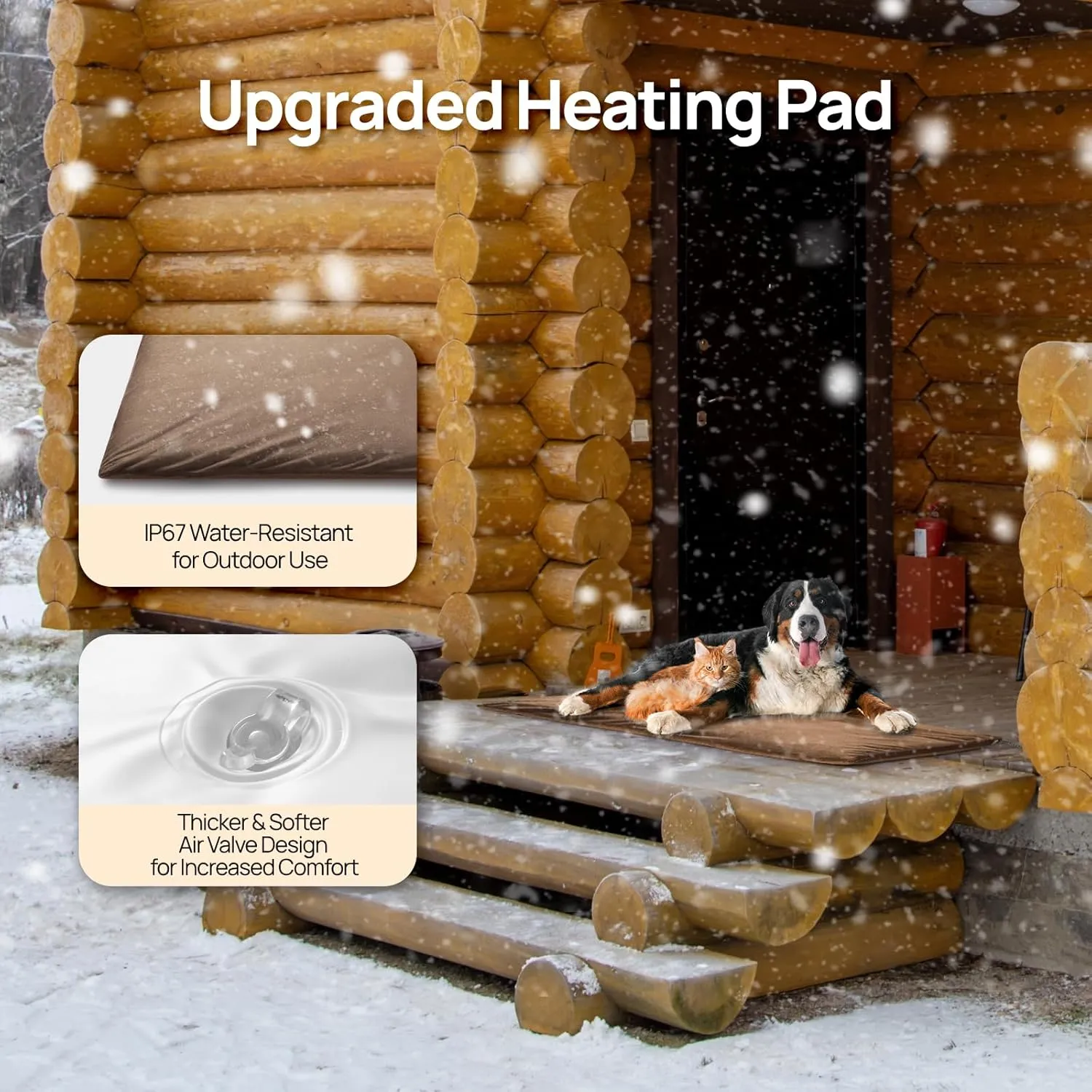 TURBRO 48x28 Extra Large Pet Heating Pad, Electric Heated Dog Bed for Large Breeds, Air Valve Design, Anti-Bite Cord, Ultra-Soft and Anti-Slip Cover, Outdoor and Indoor Use, UL Test Passed, Brown